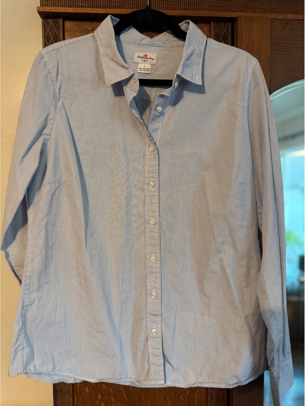 J.Crew Haberdashery Blue & White Seersucker Striped Button-Down Shirt Size Large